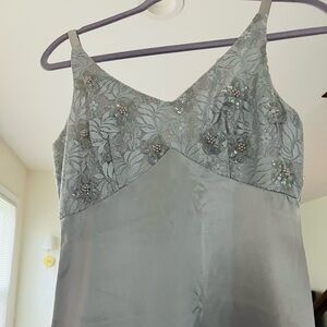 Ivory/Silver Satin and Lace Camisole Dress